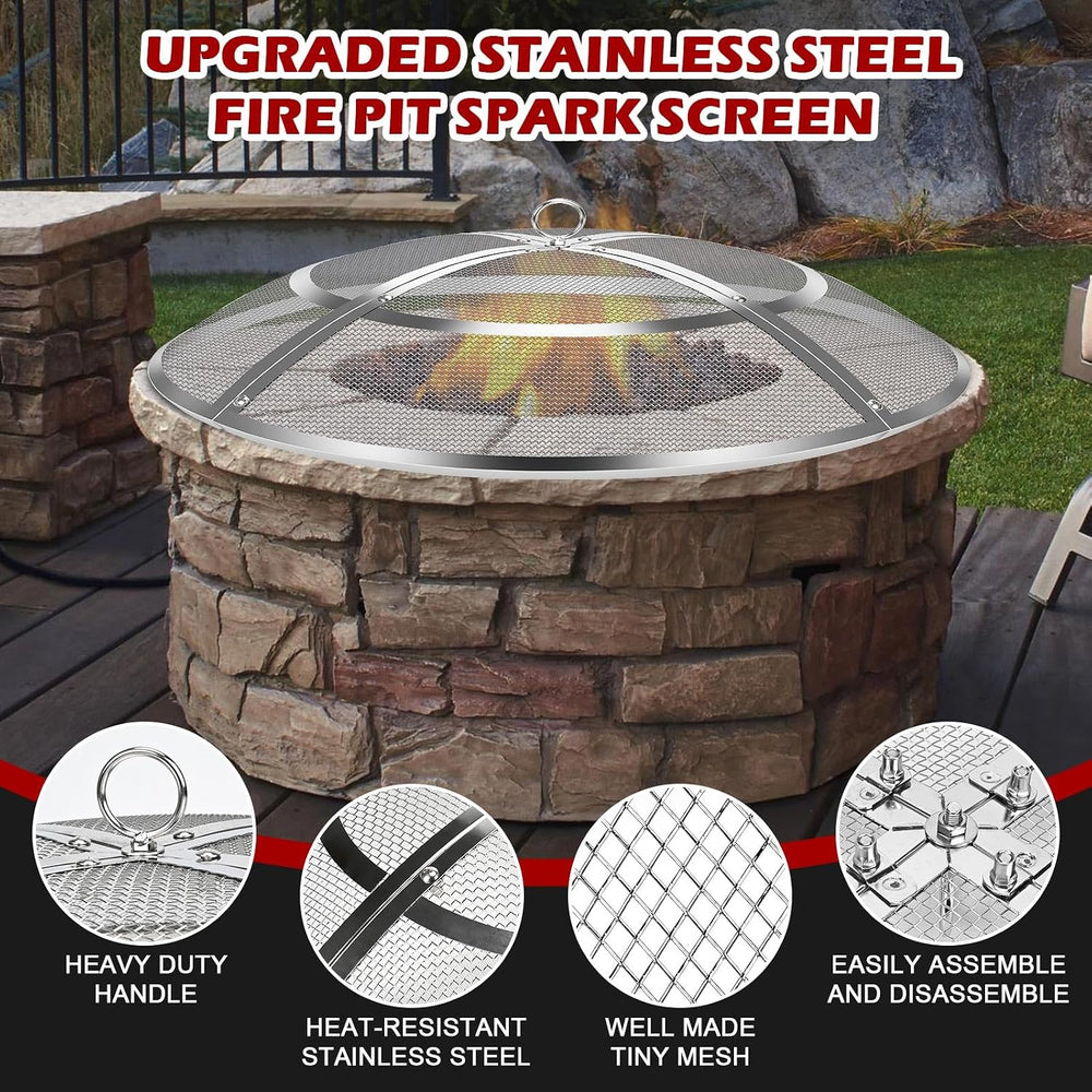 Fire Pit Spark Screen,36 Inch Fire Pit Screen Cover Stainless Steel Outdoor w...