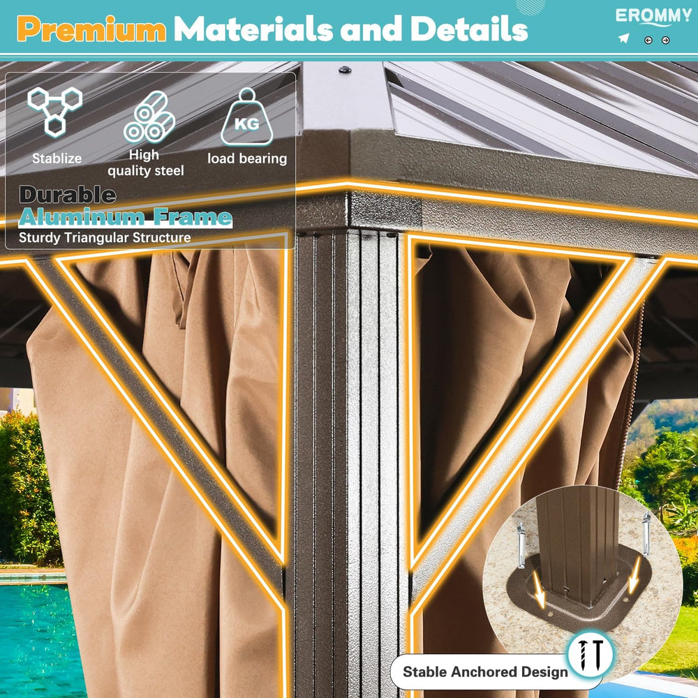 EROMMY 12'x12' Gazebo Hardtop, Galvanized Steel Double Roof Metal Gaz...