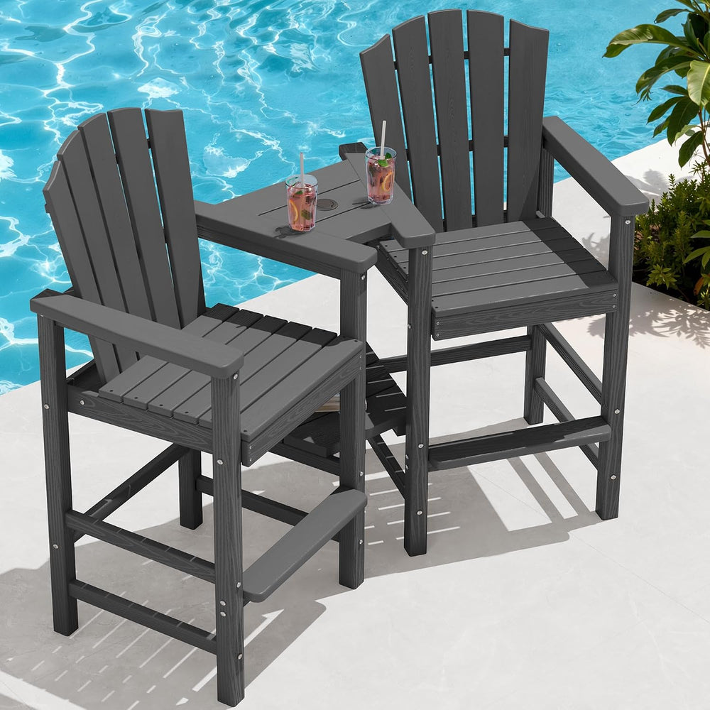KINGYES Tall Adirondack Chair Set of 2 with Double Connecting Trays, Gray