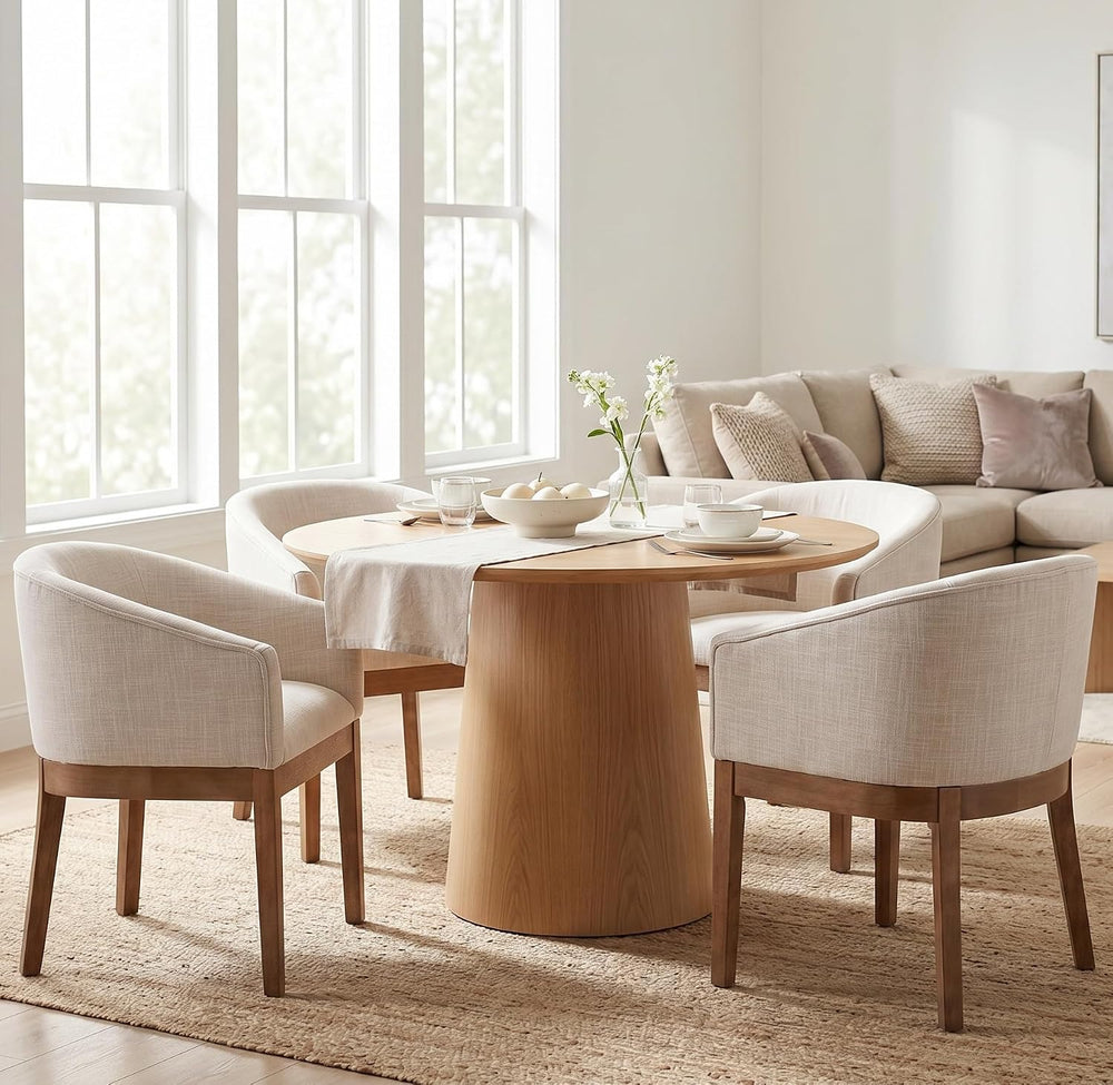 RIVOVA Upholstered Dining Chairs Set of 4 Modern Linen Dining Room Chairs Cur...