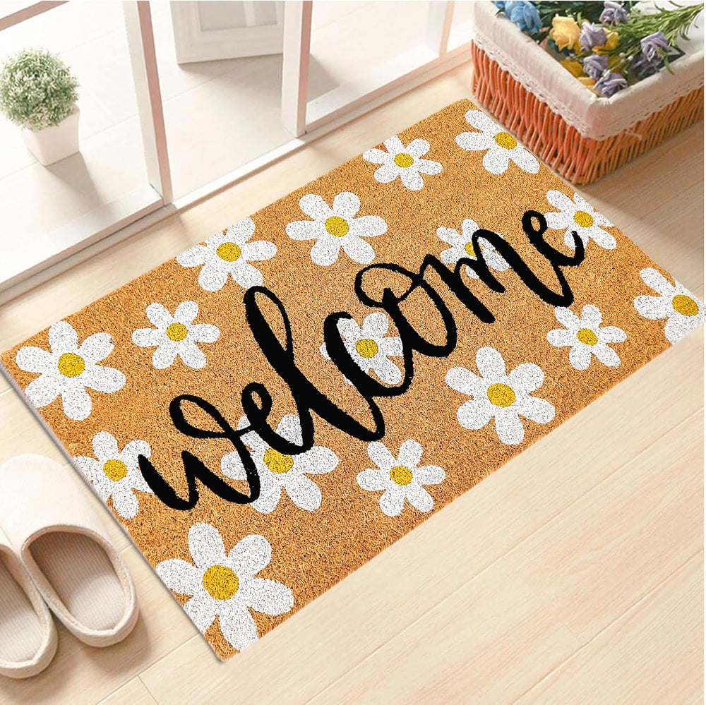 JarThenaAMCS Spring Flower Welcome Doormat Daisy Natural Coir Door Mat Non-Sl...