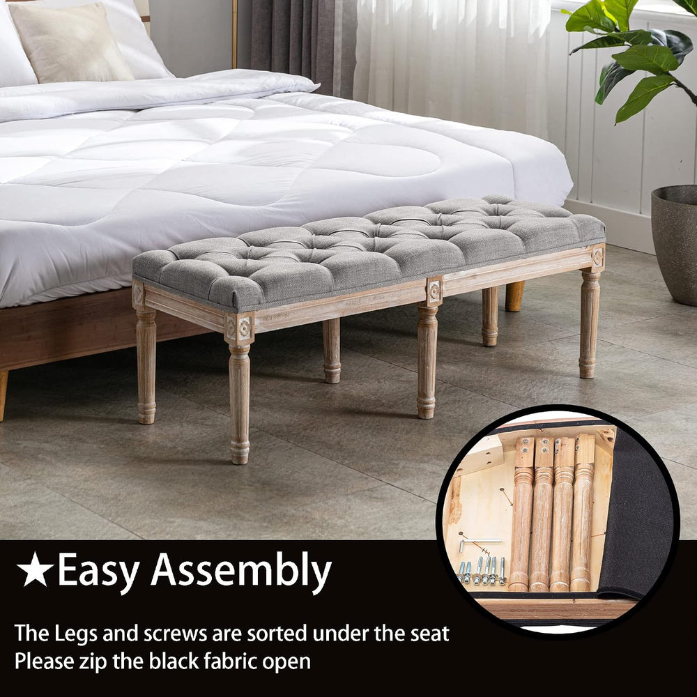 Farmhouse Dining Bench 45" Long Vintage Tufted Bench with Wood Legs Upho...
