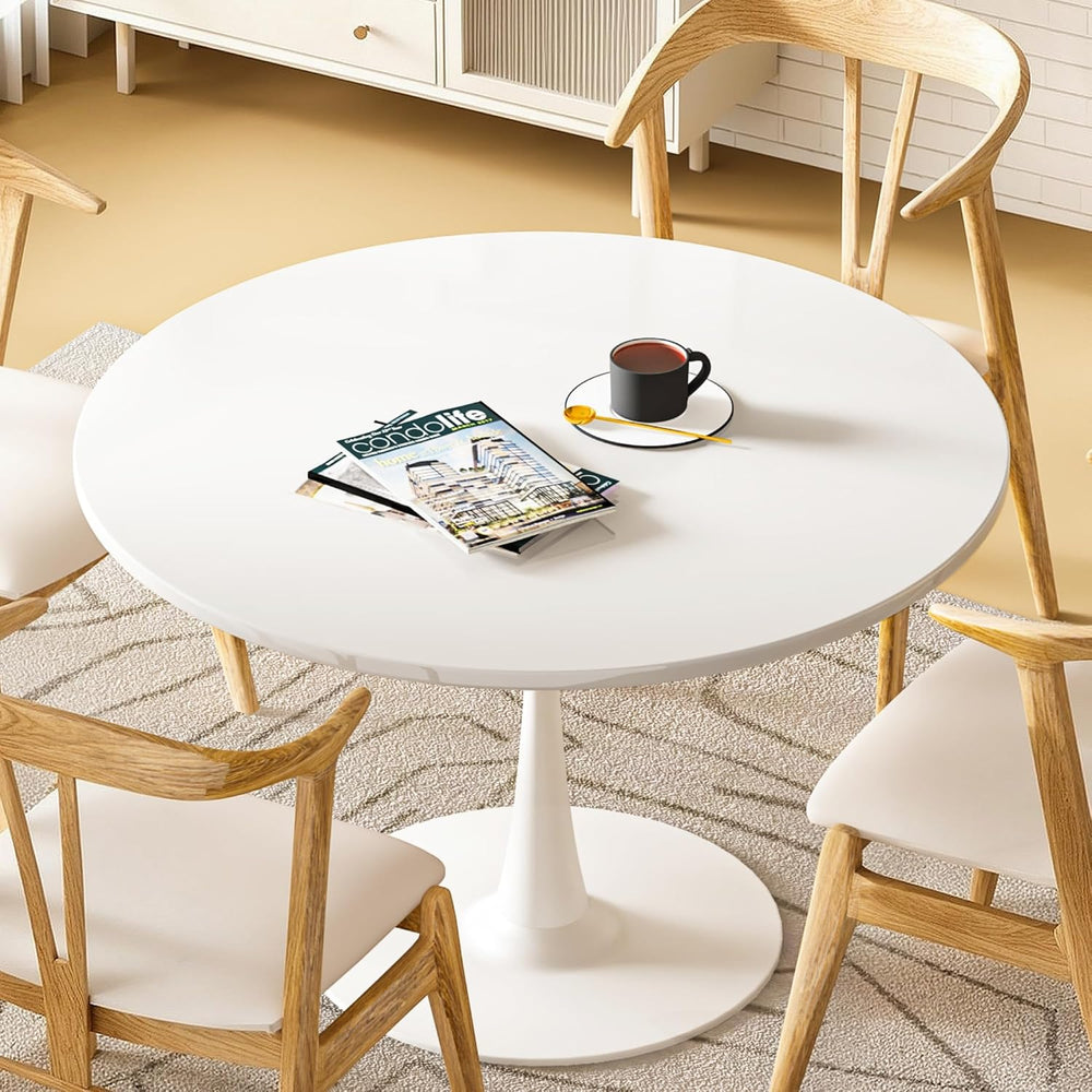DKLGG White Round Dining Table, 39.1" Tulip Kitchen Dining Table for 4-5...