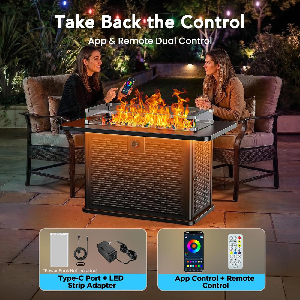 Ciays 43" Rectangular Propane Fire Pit with RGB Lighting Strip – 60,000 ...