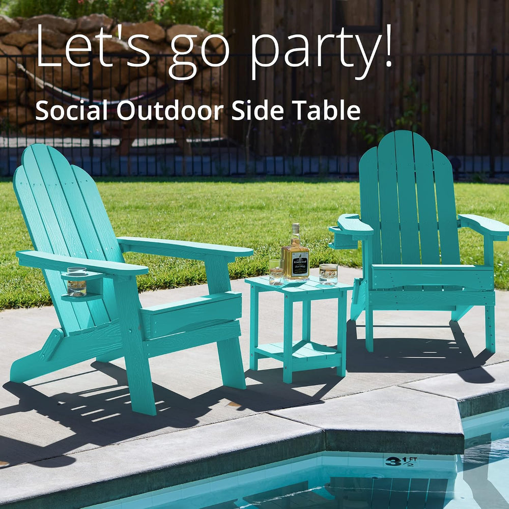 LUE BONA Adirondack Outdoor Side Table, 2-Tier Aruba Blue HDPS Patio End Tabl...