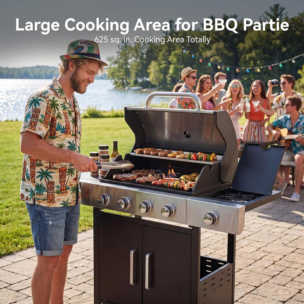 Aoxun 4-Burner 49000 BTU Propane Grill with Side Burner, Black