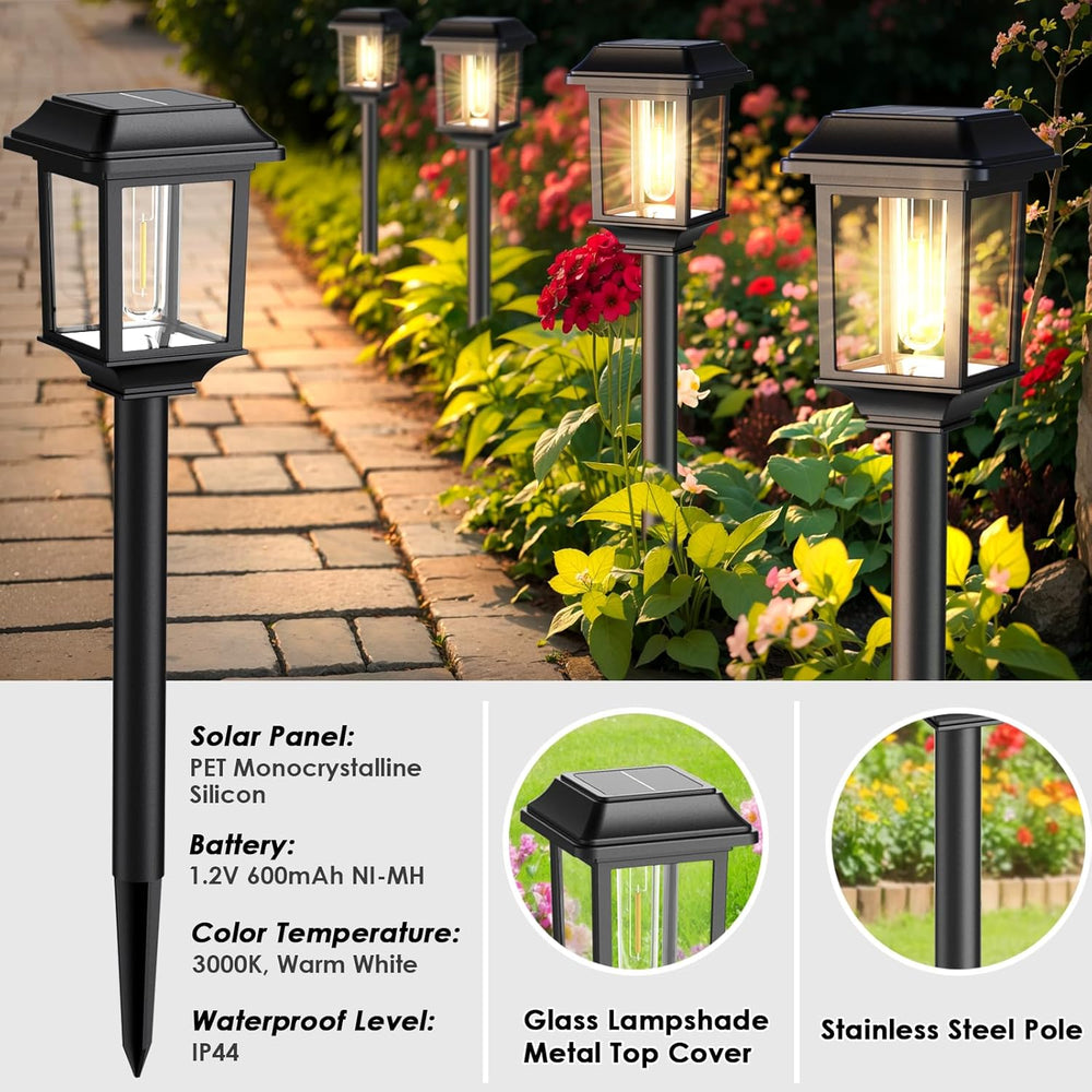 Mancra Solar Outdoor Lights Waterproof, 8 Pack Metal Glass Solar Pathway Ligh...