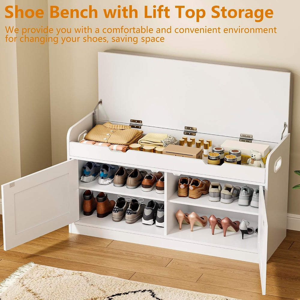2-Tier Storage Bench, 39.4" Wide Shoe Bench with Lift-Up Top, Shoe Stora...