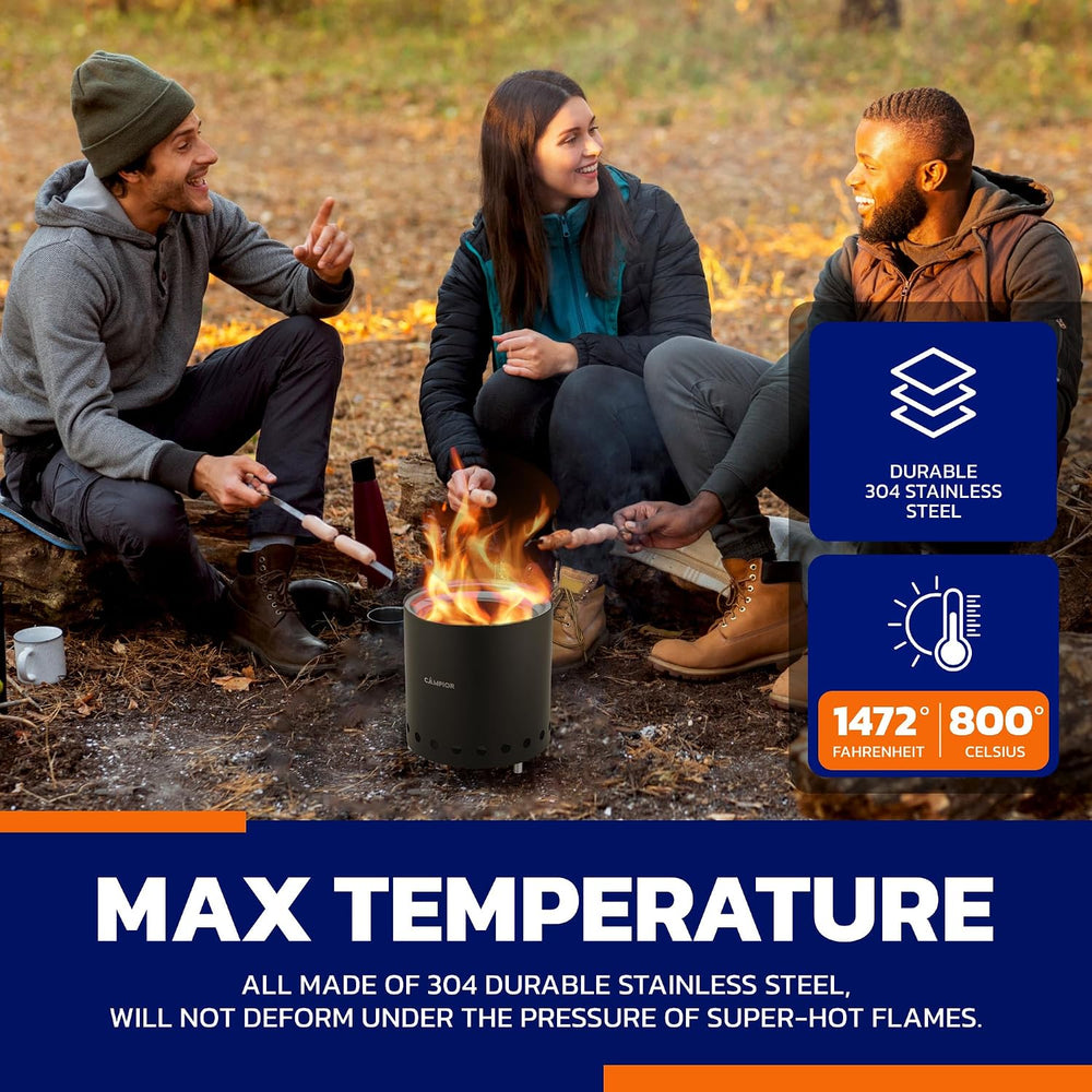 CAMPIOR Wood Burning Fire Pit Stove with Black Exterior - Smokeless Outdoor S...