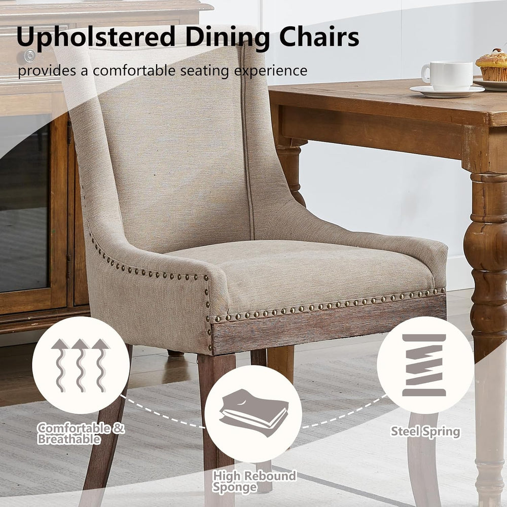 Beige Dining Chairs Set of 6, Fabric Upholstered Kitchen Chairs