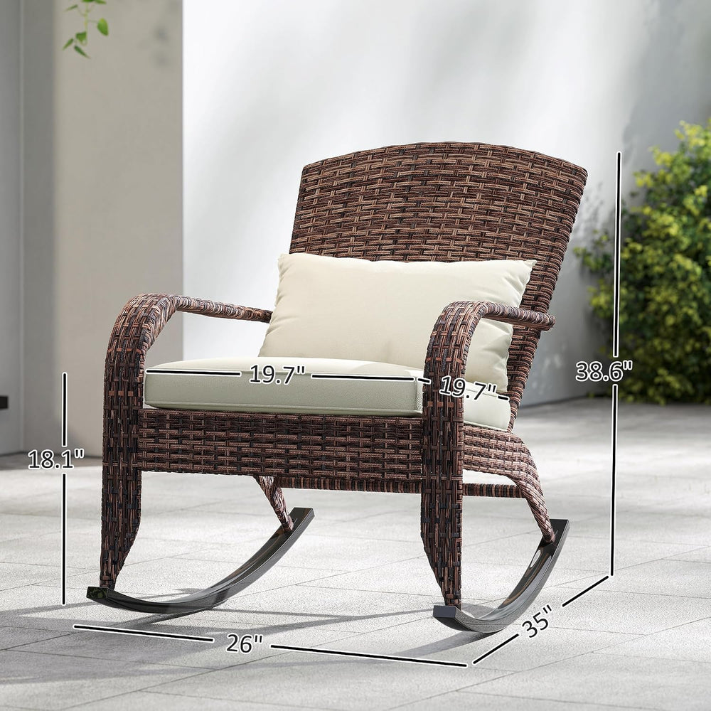 Outsunny Outdoor Wicker Adirondack Rocking Chair High Back Cream White