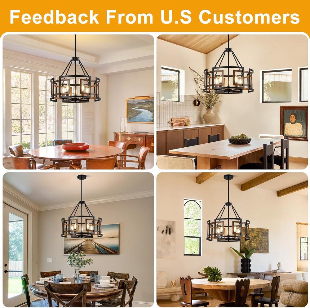 20" Dining Room Light Fixture/Chandelier Over Table, 5-Light Black &...