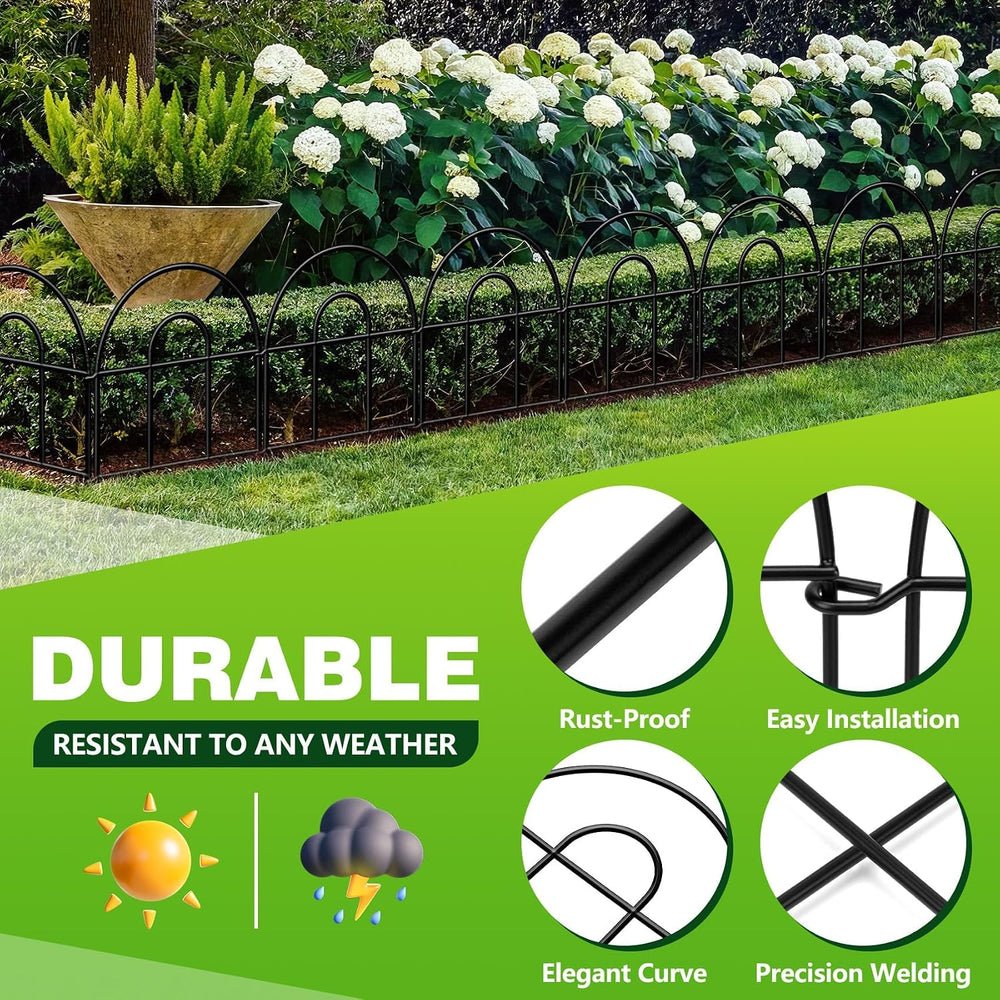 Decorative Garden Fence, 21.67ft(L) x 17in(H) Metal Fencing, 20 Pack, Black, ...