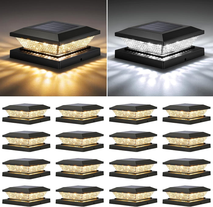 Mlambert 4x4 Solar Post Cap Lights Outdoor 16 Pack, Waterproof Solar Fence Light for Wooden/Vinyl Post, 2 Color Outside Deck Patio Porch Decor, Black