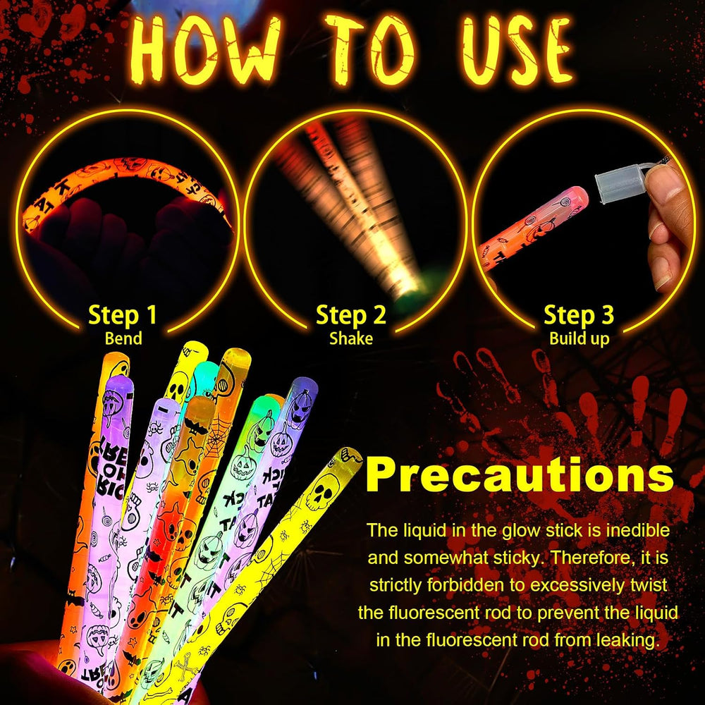 Lewtemi 96 Pcs Halloween Glow Sticks Bulk, Hanging Glow Wands Party Favors