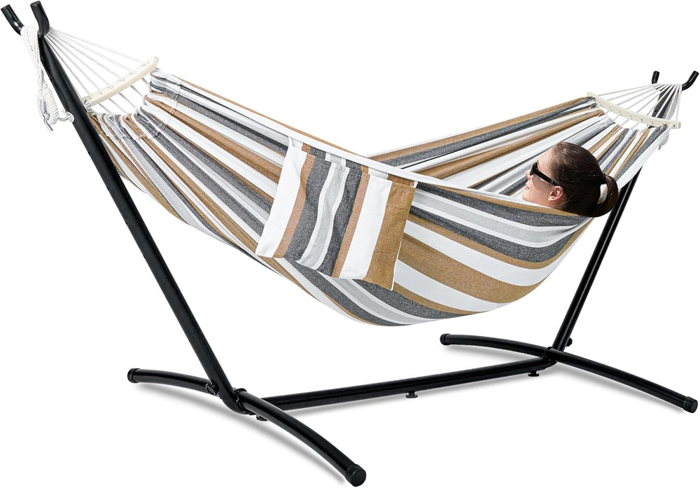 GAFETE Double Hammocks with Stand for Outside, Max 600lbs, (Coffee)