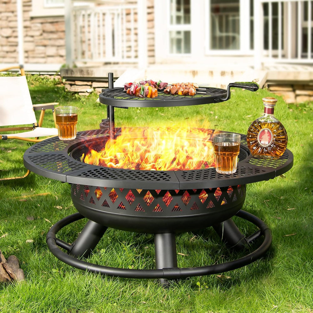 Panovue Outdoors 36 Inch Fire Pit with Grill 3-in-1 Fire Pits for Outside