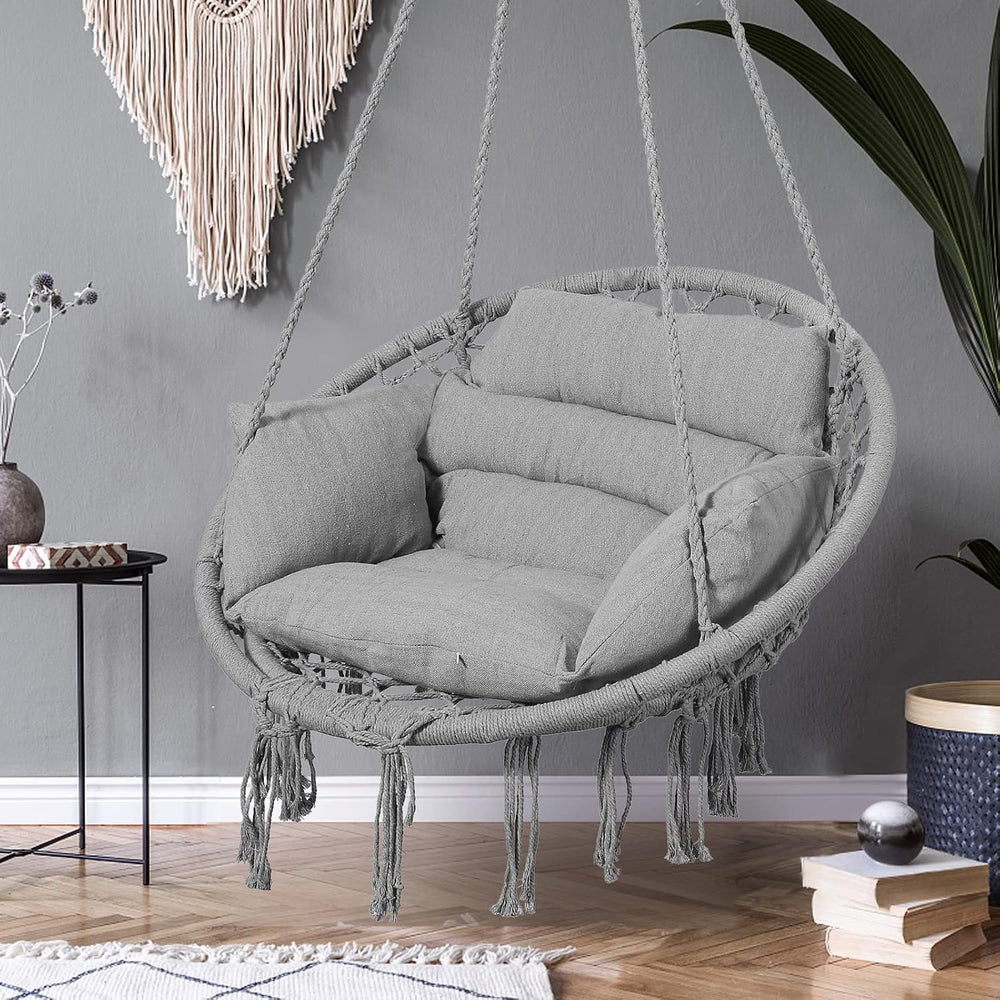 Goutime Hammock Swing Chair Macrame Boho Hanging Chairs Light Grey