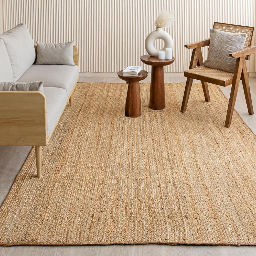 HOMEMONDE Solid Braided Jute Area Rug | 8' x 10' | Natural