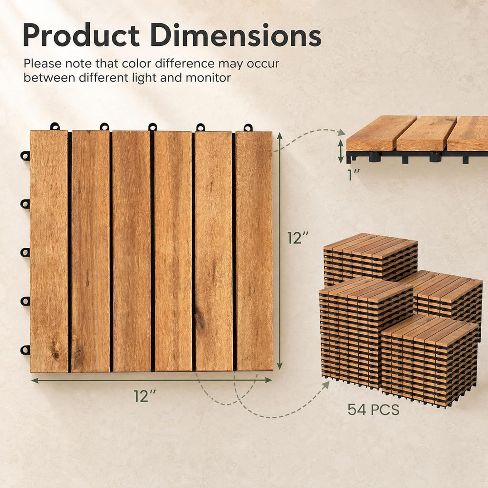 Goplus 54-Pack Acacia Wood Interlocking Deck Tiles (54 PCS,Straight)