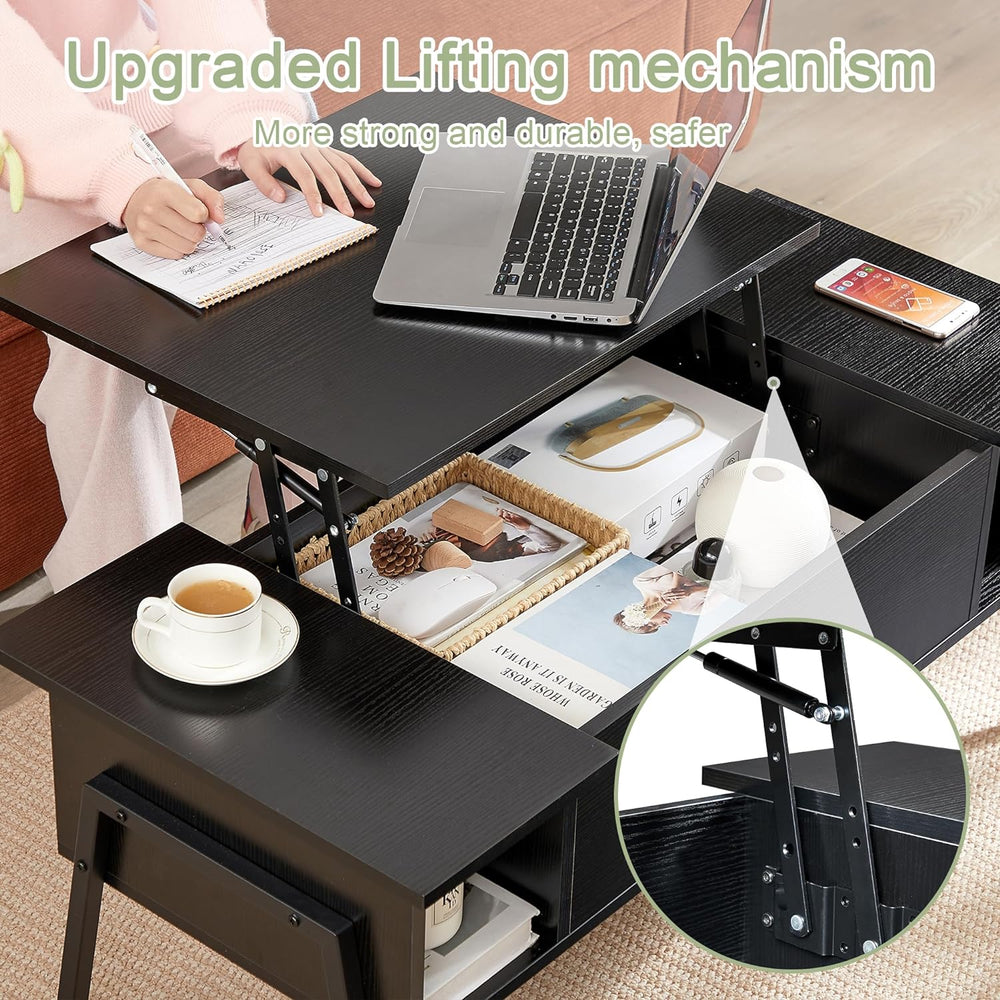 VECELO Wood Lift Top Coffee Table with Hidden Compartment and Storage Shelf f...