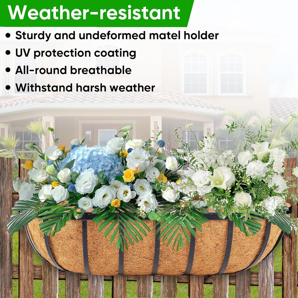 HKZ Deck Balcony Railing Planter Window Boxes - 2 Pack 24 Inch Planter Box, B...