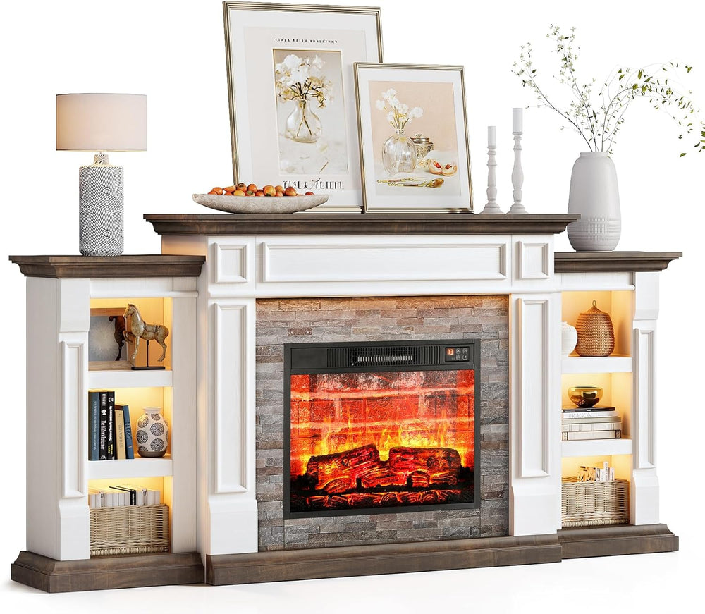 HolliWill 72 Inch Electric Fireplace TV Stand with Mantel, Farmhouse Entertai...