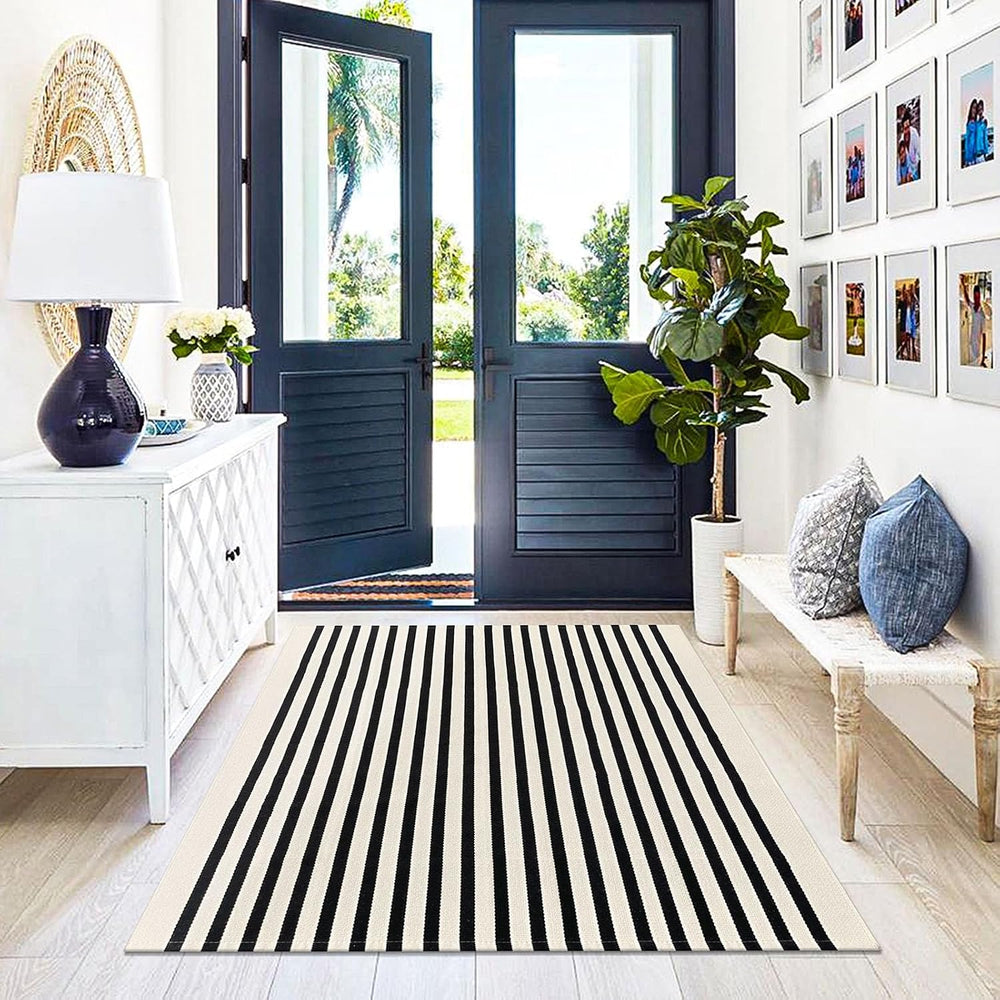 KILOCOCO Beige Striped Rug 4x6 ft Indoor Washable Rugs Front Door Rugs