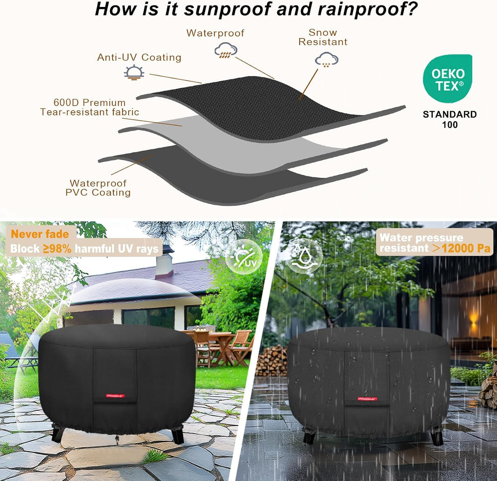 Porch Shield Fire Pit Cover - Waterproof 600D Heavy Duty Fade Resistant Round...