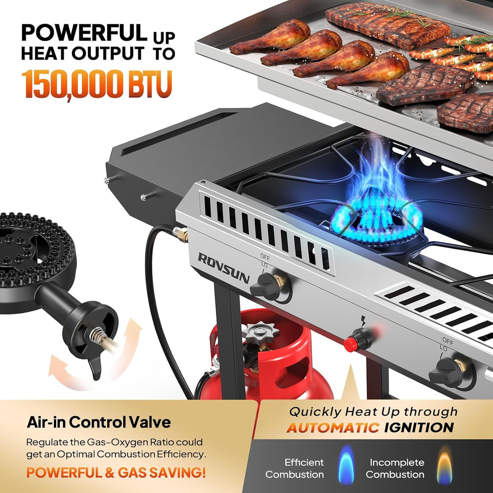 ROVSUN 2 Burner Propane Stove & 30'' Griddle Combo with Ignition ...