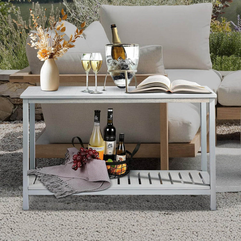 VINGLI 49in Solid Wood Outdoor Console Table, 2-Shelf Wooden Outdoor Accent P...