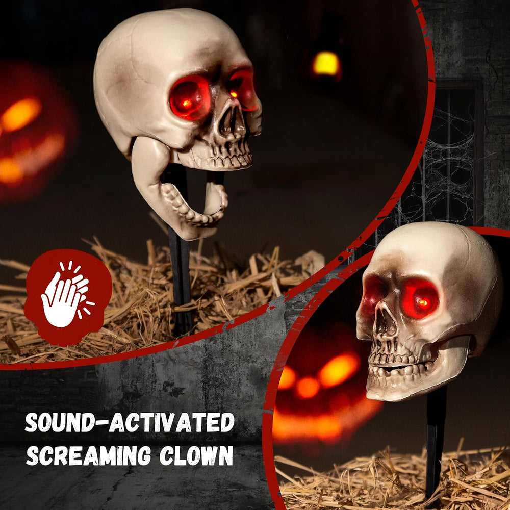 Halloween Animatronic Skull Decorations,Sound Activated Skeleton Heads with S...