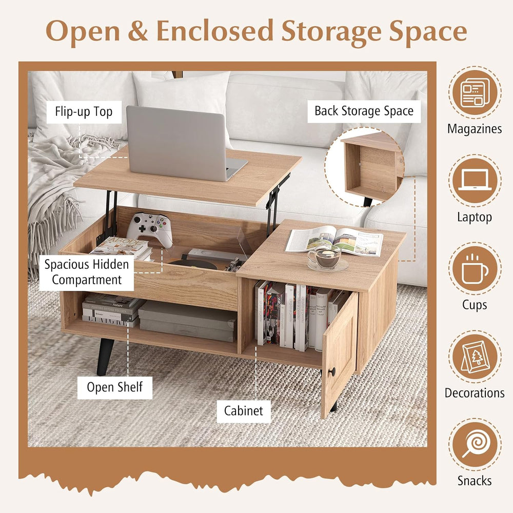 Tangkula Lift Top Coffee Table with Storage, Living Room Table with Hidden Co...