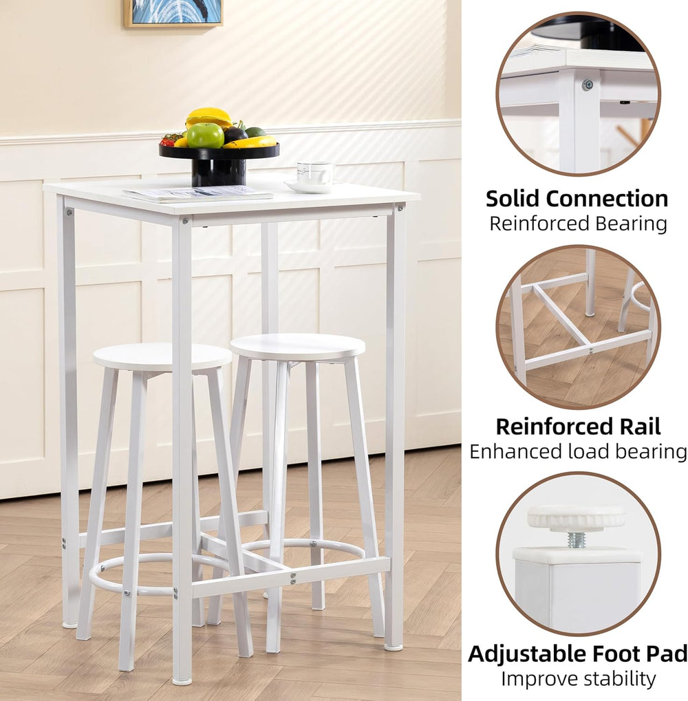 Finnhomy Bar Table Set, 23.6" Pub Table High Top Table, Square Bar Heigh...