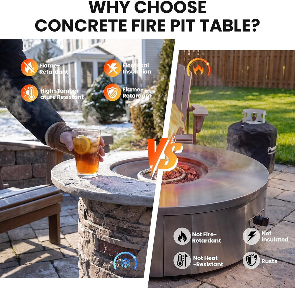 SUNBURY Outdoor Fire Pit Propane Round Fire Pit Table Fire Column, Stonecrest...