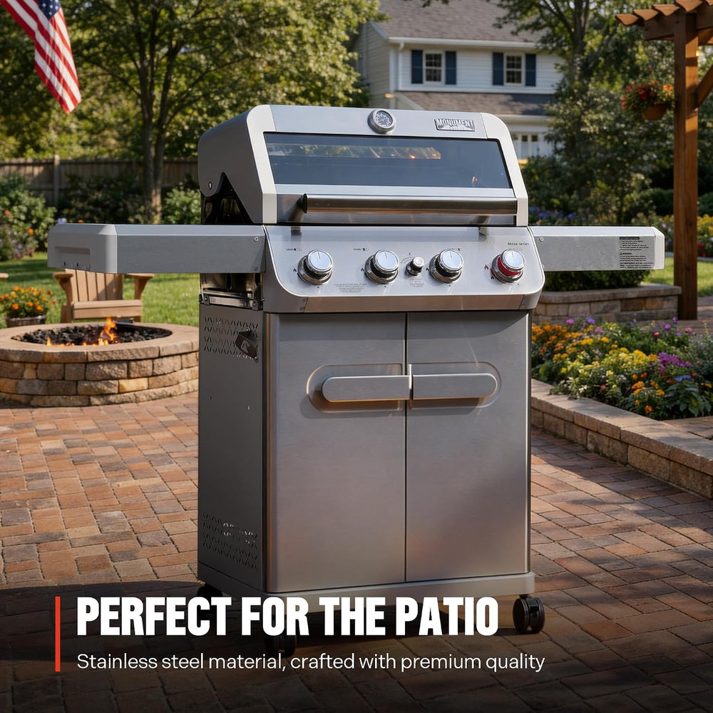 Monument Grills 4 Burner Propane Gas Grill, Stainless Steel Outdoor Patio Bar...