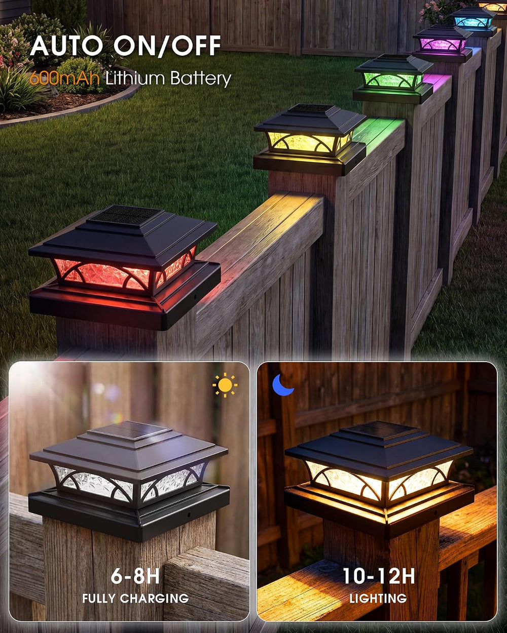 APONUO Solar Post Cap Lights Outdoor RGB Color Changing with Remote, Fits 4x4...