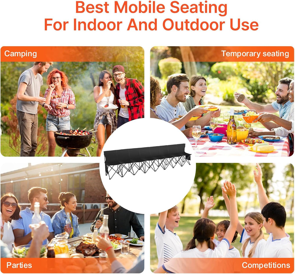 VEVOR Portable Folding Bench, 8 Seats Foldable Sideline Bench, Outdoor Campin...