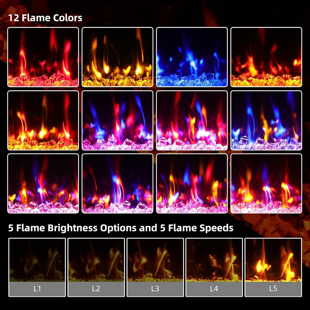 Electric Fireplace 60” Recessed and Wall Mounted Fire Places with Remote Cont...