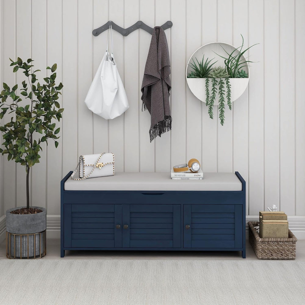 SOFTSEA Upholstered Storage Bench, Entryway Shoe Bench with Removable Cushion...