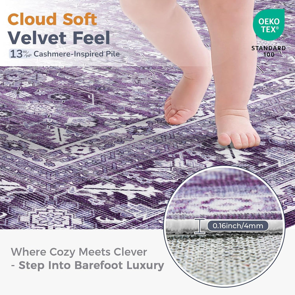 OPPODREAM Vintage Purple Area Rugs 8x10, Washable Rug for Living Room