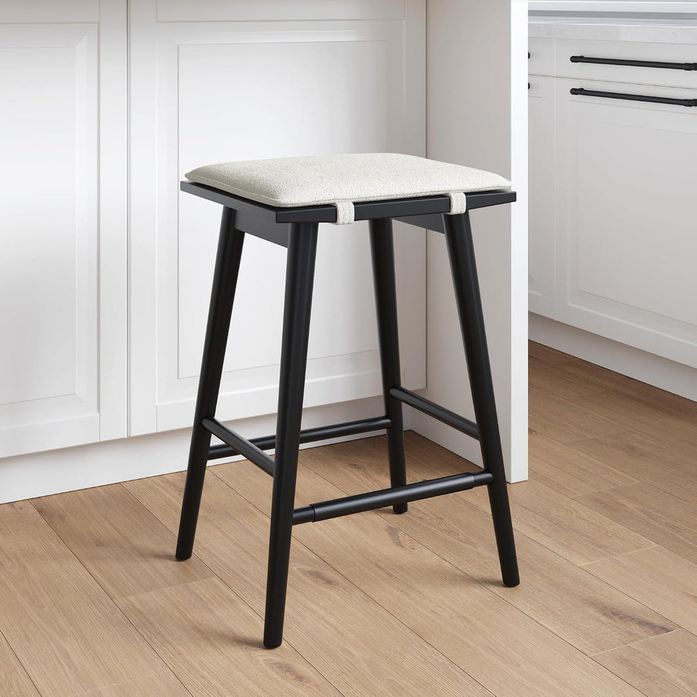 Nathan James Barker Counter Height Solid Wood Barstool with Upholstered Cushi...