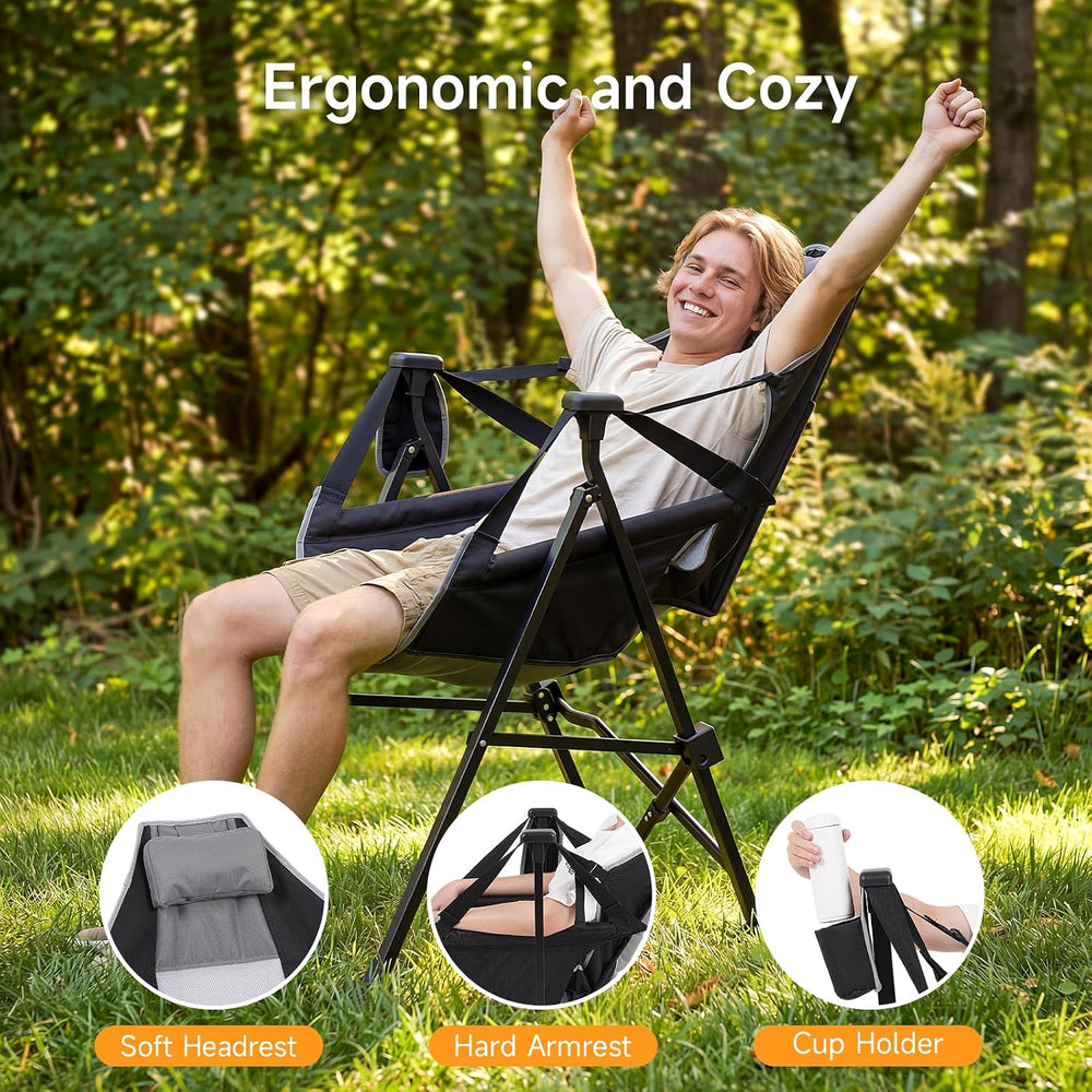 Hammock Camping Chair with Adjustable Backrest, Headrest and Cup Holder