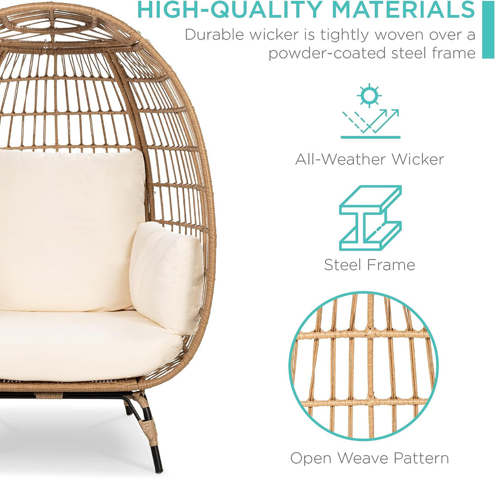 Best Choice Products Wicker Egg Chair, Oversized Indoor Outdoor Lounger for P...