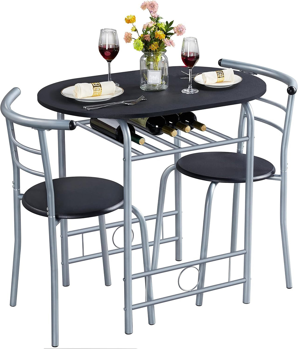 Yaheetech 3 Piece Dining Table Set for 2, Small Table and Chairs, Black