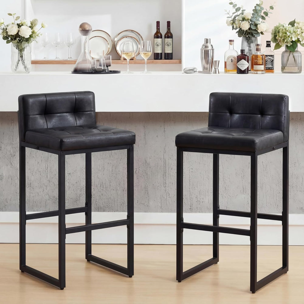 Bar Stools Set of 2, Counter Height Bar Stools Sets with Back, Faux Leather B...
