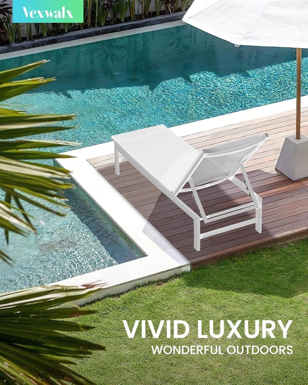 Vexwalx Pool Lounge Chairs Set of 2, Aluminum Lounge Chair Outdoor with 5-Pos...