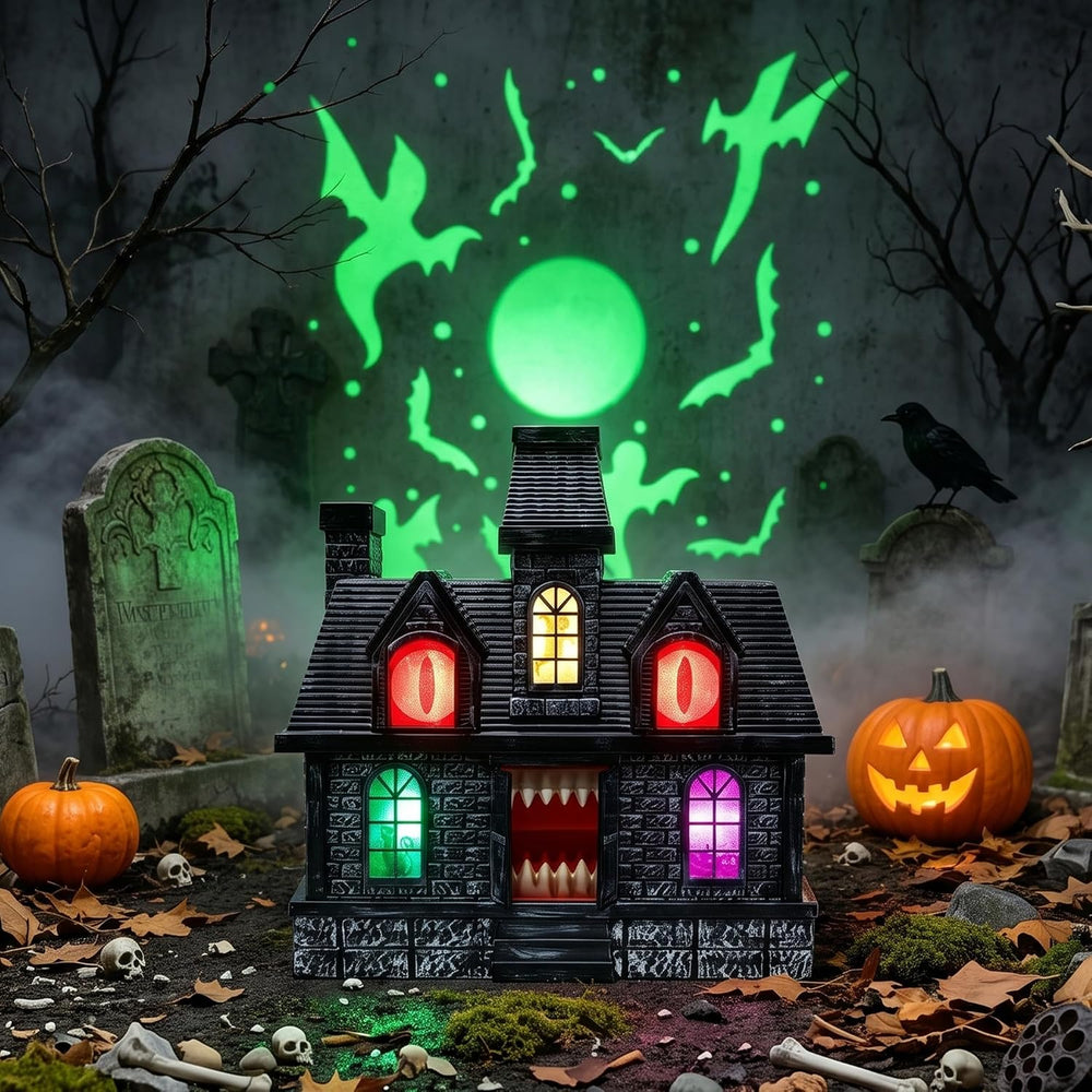 14" Halloween Projection Haunted House Decor, Colorful Lights