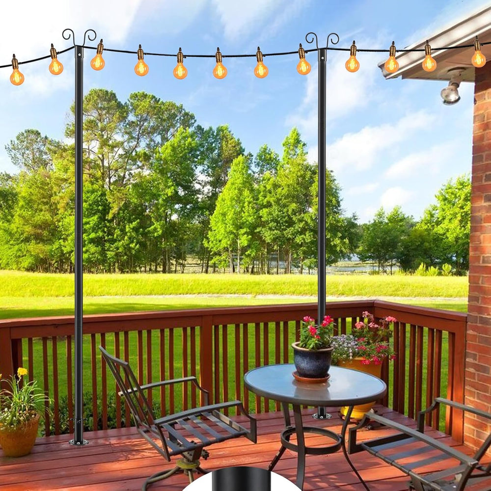 COCONUT String Light Poles for Ground, 8FT Heavy Duty Adjustable Metal Poles ...