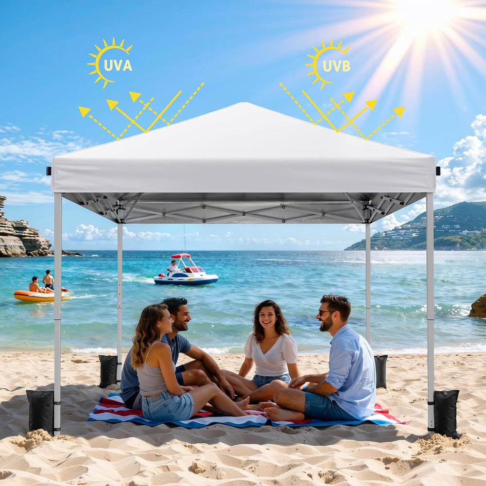 10x10 Pop Up Canopy Tent with One-Push Center Lock,White